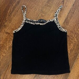 Brandy Melville Black Camisole with Animal Print Trim